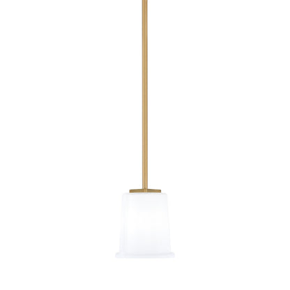 Toltec Franklin 6in 1-Light Mini Pendant | Transitional New Age Brass and White Opal Glass | Kitchen Island & Dining Room | Model 1201-NAB-5031