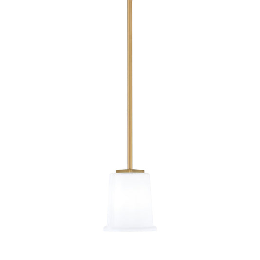 Toltec Franklin 6in 1-Light Mini Pendant | Transitional New Age Brass and White Opal Glass | Kitchen Island & Dining Room | Model 1201-NAB-5031