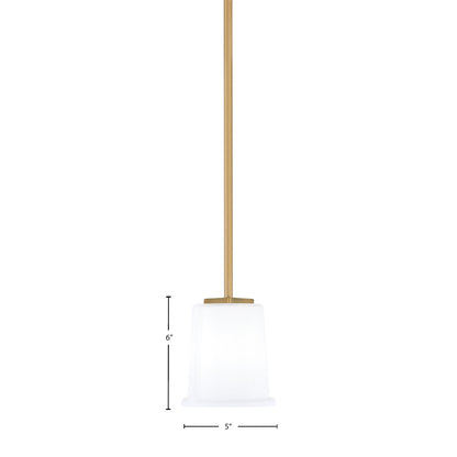Toltec Franklin 6in 1-Light Mini Pendant | Transitional New Age Brass and White Opal Glass | Kitchen Island & Dining Room | Model 1201-NAB-5031