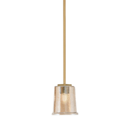 Toltec Franklin 6in 1-Light Mini Pendant | Transitional New Age Brass and Amber Bubble Glass | Kitchen Island & Dining Room | Model 1201-NAB-5033