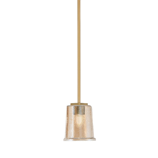 Toltec Franklin 6in 1-Light Mini Pendant | Transitional New Age Brass and Amber Bubble Glass | Kitchen Island & Dining Room | Model 1201-NAB-5033