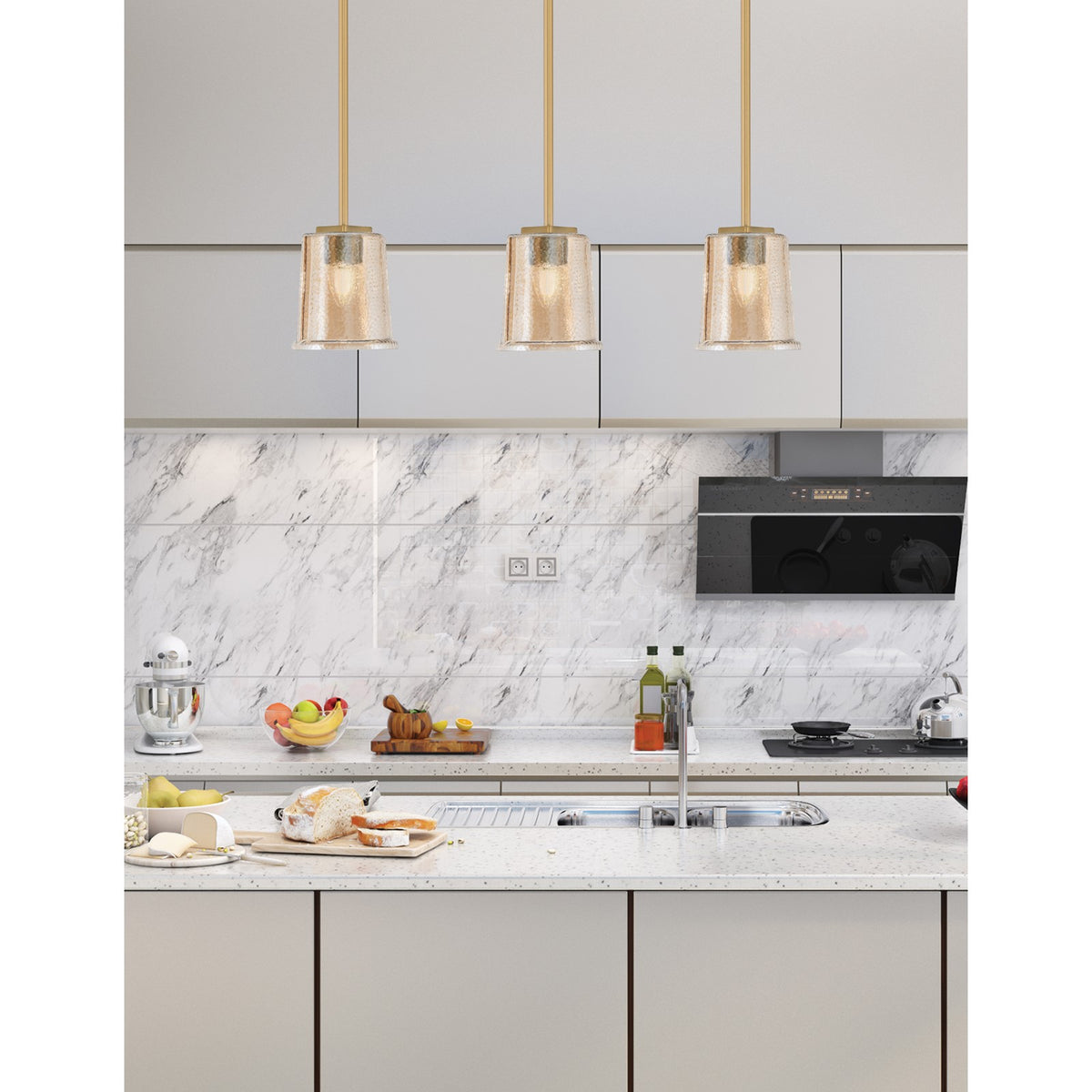 Toltec Franklin 6in 1-Light Mini Pendant | Transitional New Age Brass and Amber Bubble Glass | Kitchen Island & Dining Room | Model 1201-NAB-5033