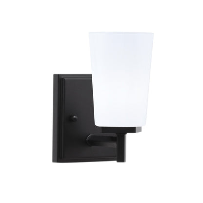 Toltec Franklin 10in 1-Light Wall Sconce | Modern Matte Black and White Opal Glass | Bedroom & Hallway Accent Light | Model 1211-MB-261