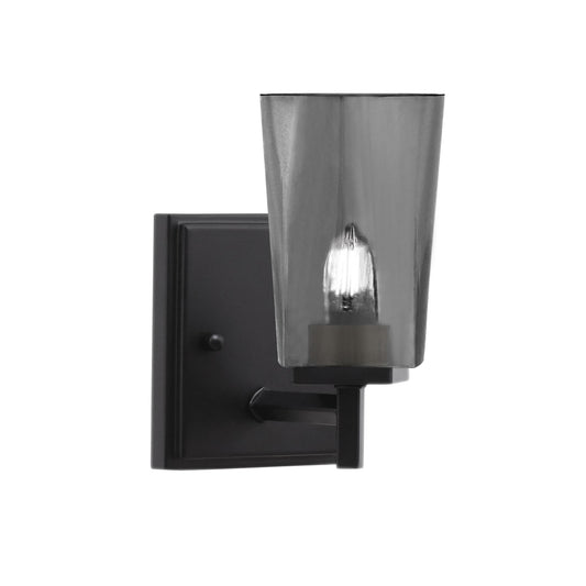 Toltec Franklin 10in 1-Light Wall Sconce | Modern Matte Black and Smoke Bubble Glass | Bathroom & Hallway Accent Light | Model 1211-MB-262