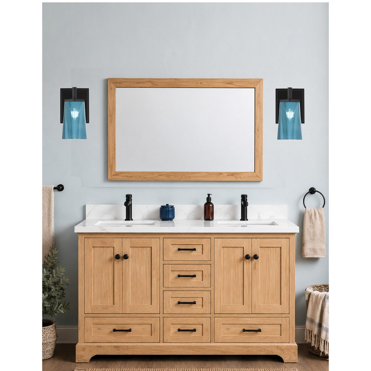 Toltec Franklin 10in 1-Light Wall Sconce | Modern Matte Black and Blue Gradient Glass | Bathroom & Hallway Accent Light | Model 1211-MB-265