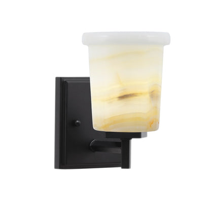 Toltec Franklin 9in 1-Light Wall Sconce | Modern Matte Black and Natural Stone Shade | Bathroom & Hallway Accent Light | Model 1211-MB-4128