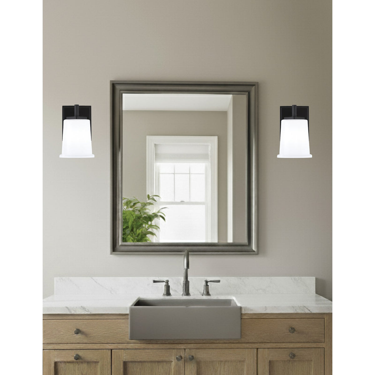 Toltec Franklin 9in 1-Light Wall Sconce | Modern Matte Black and White Opal Glass | Bathroom & Hallway Accent Light | Model 1211-MB-5031