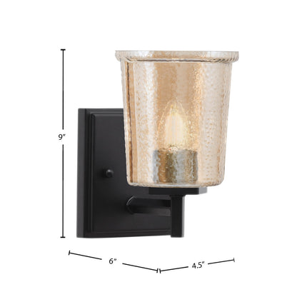 Toltec Franklin 9in 1-Light Wall Sconce | Modern Matte Black and Amber Bubble Glass | Bathroom & Hallway Accent Light | Model 1211-MB-5033