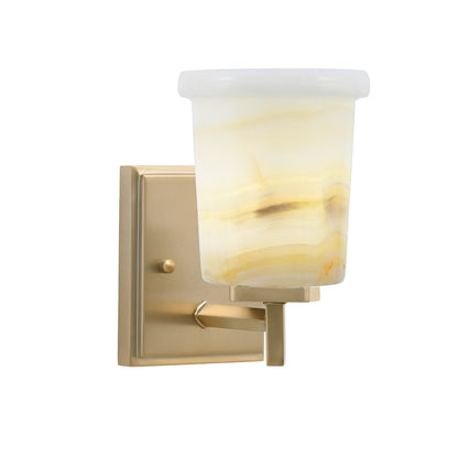 Toltec Franklin 9in 1-Light Wall Sconce | New Age Brass and Natural Stone Shade | Bathroom & Hallway | 4.5 x 6 x 9 in | Model 1211-NAB-4128