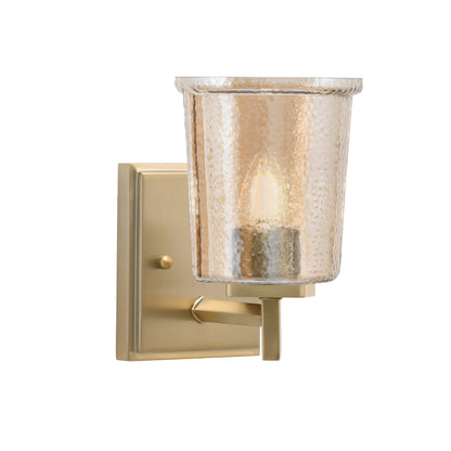 Toltec Franklin 9in 1-Light Wall Sconce | New Age Brass and Amber Bubble Glass | Bathroom & Hallway | 4.5 x 6 x 9 in | Model 1211-NAB-5033