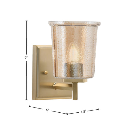 Toltec Franklin 9in 1-Light Wall Sconce | New Age Brass and Amber Bubble Glass | Bathroom & Hallway | 4.5 x 6 x 9 in | Model 1211-NAB-5033
