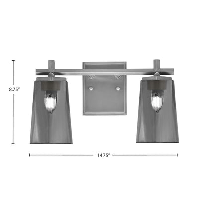 Toltec Franklin 2-Light Bath Bar | Graphite and Smoke Bubble Glass | Bathroom Vanity Light | 6.25 x 8.75 in | Model 1212-GP-262