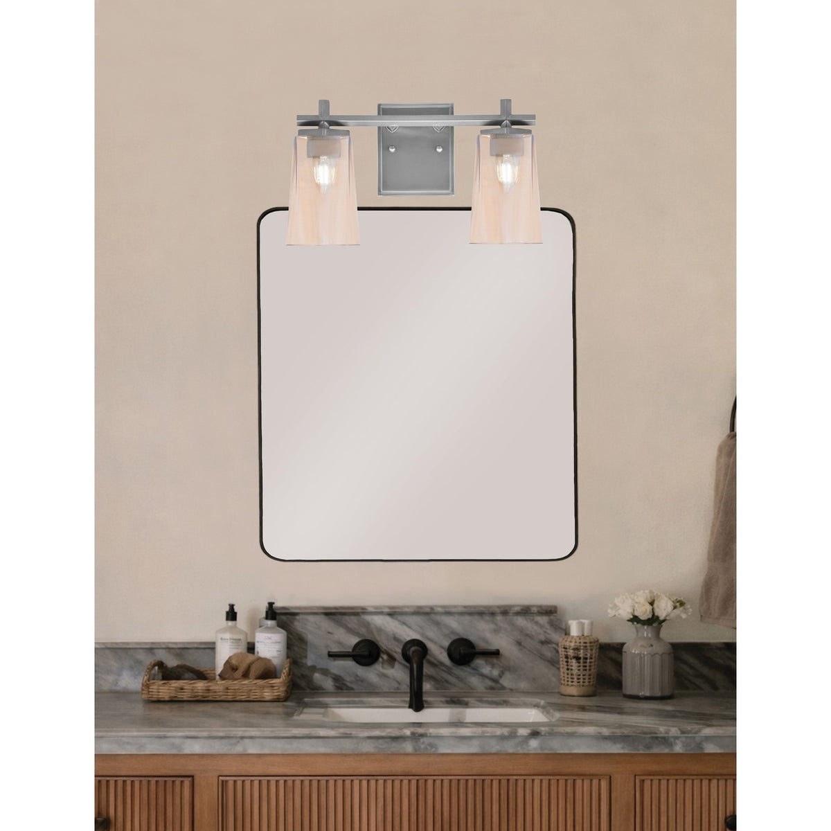 Toltec Franklin 2-Light Bath Bar | Graphite and Amber Gradient Glass | Bathroom Vanity Light | 6.25 x 8.75 in | Model 1212-GP-263