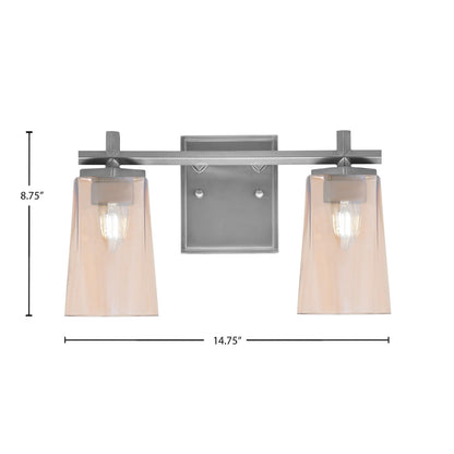 Toltec Franklin 2-Light Bath Bar | Graphite and Amber Gradient Glass | Bathroom Vanity Light | 6.25 x 8.75 in | Model 1212-GP-263