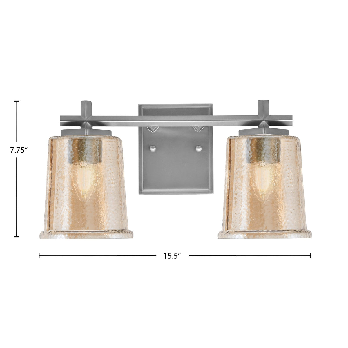 Toltec Franklin 7.75in 2-Light Bath Bar | Modern Graphite Steel and Amber Bubble Glass | Bathroom Vanity Light | 6.75 x 7.75 in | Model 1212-GP-5033