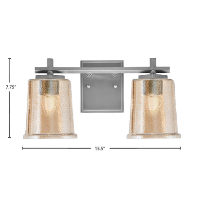 Toltec Franklin 7.75in 2-Light Bath Bar | Modern Graphite Steel and Amber Bubble Glass | Bathroom Vanity Light | 6.75 x 7.75 in | Model 1212-GP-5033