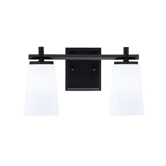 Toltec Franklin 2-Light Bath Bar | Modern Matte Black Steel and White Opal Glass | Bathroom Vanity & Powder Room | 6.25 x 8.75 in | Model 1212-MB-261