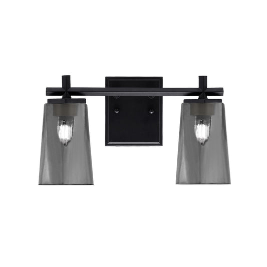 Toltec Franklin 2-Light Bath Bar | Modern Matte Black Steel and Smoke Bubble Glass | Bathroom Vanity & Powder Room | 6.25 x 8.75 in | Model 1212-MB-262