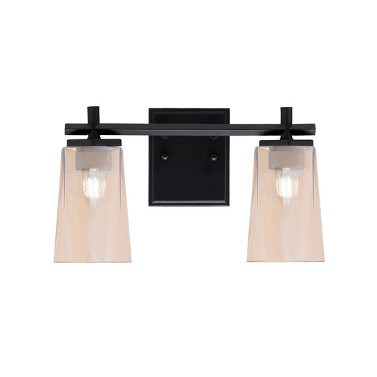Toltec Franklin 2-Light Bath Bar | Modern Matte Black Steel and Amber Gradient Glass | Bathroom Vanity & Powder Room | 6.25 x 8.75 in | Model 1212-MB-263