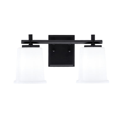 Toltec Franklin 2-Light Bath Bar | Matte Black Steel and White Opal Glass | Bathroom Vanity Light | 6.75 x 7.75 in | Model 1212-MB-5031