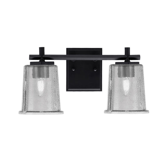 Toltec Franklin 2-Light Bath Bar | Matte Black Steel and Smoke Bubble Glass | Bathroom Vanity Light | 6.75 x 7.75 in | Model 1212-MB-5032