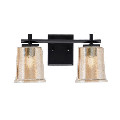 Toltec Franklin 2-Light Bath Bar | Matte Black Steel and Amber Bubble Glass | Bathroom Vanity Light | 6.75 x 7.75 in | Model 1212-MB-5033