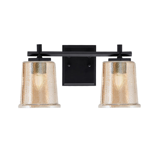 Toltec Franklin 2-Light Bath Bar | Matte Black Steel and Amber Bubble Glass | Bathroom Vanity Light | 6.75 x 7.75 in | Model 1212-MB-5033