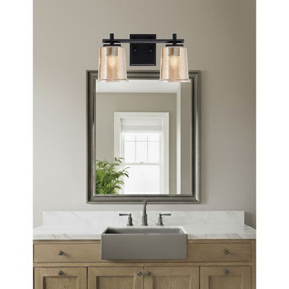 Toltec Franklin 2-Light Bath Bar | Matte Black Steel and Amber Bubble Glass | Bathroom Vanity Light | 6.75 x 7.75 in | Model 1212-MB-5033