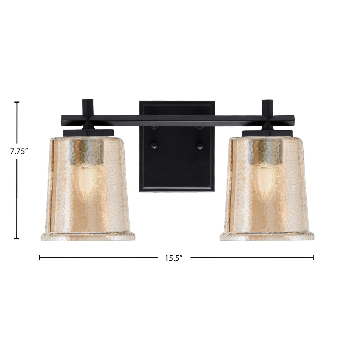 Toltec Franklin 2-Light Bath Bar | Matte Black Steel and Amber Bubble Glass | Bathroom Vanity Light | 6.75 x 7.75 in | Model 1212-MB-5033