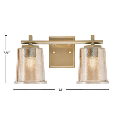 Toltec Franklin 2-Light Bath Bar | New Age Brass and Amber Bubble Glass | Bathroom Vanity Light | 6.75 x 7.75 in | Model 1212-NAB-5033