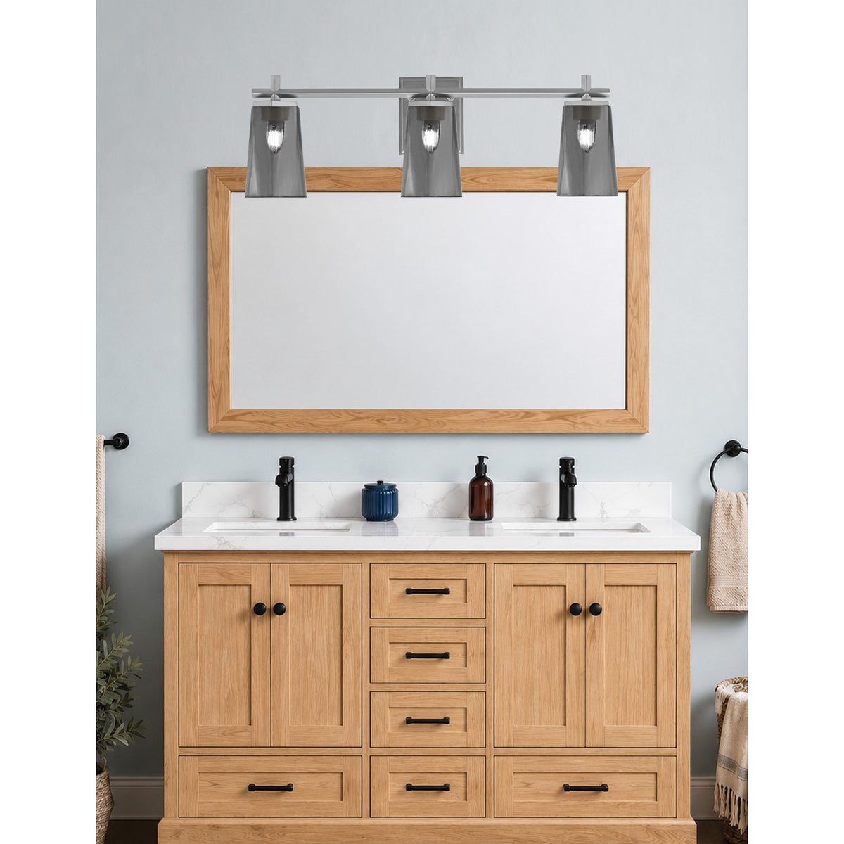 Toltec Franklin 3-Light Bath Bar | Graphite and Smoke Bubble Glass | Bathroom Vanity Light | 5.5 x 11.25 in | Model 1213-GP-262