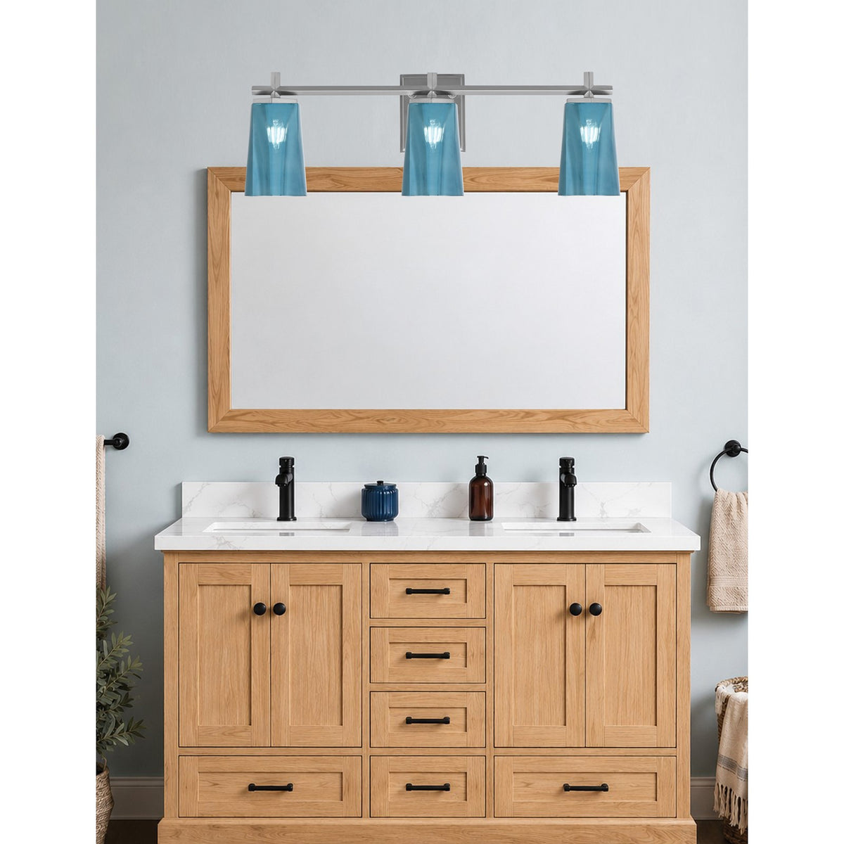 Toltec Franklin 11.25in 3-Light Bath Bar | Modern Graphite and Blue Gradient Glass | Bathroom Vanity & Powder Room | 5.5 x 11.25 in | Model 1213-GP-265