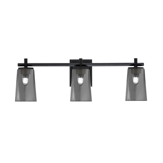 Toltec Franklin 11.25in 3-Light Bath Bar | Modern Matte Black Steel and Smoke Bubble Glass | Bathroom Vanity Light | 5.5 x 11.25 in | Model 1213-MB-262
