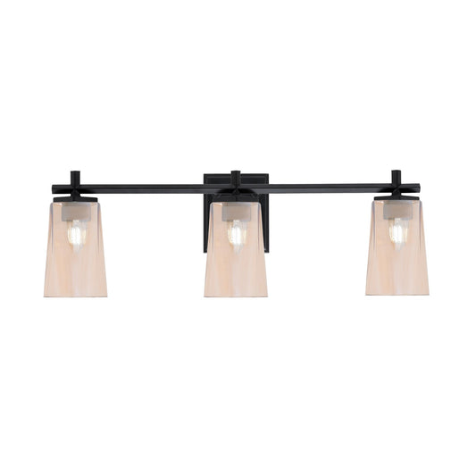 Toltec Franklin 11.25in 3-Light Bath Bar | Modern Matte Black Steel and Amber Gradient Glass | Bathroom Vanity Light | 5.5 x 11.25 in | Model 1213-MB-263