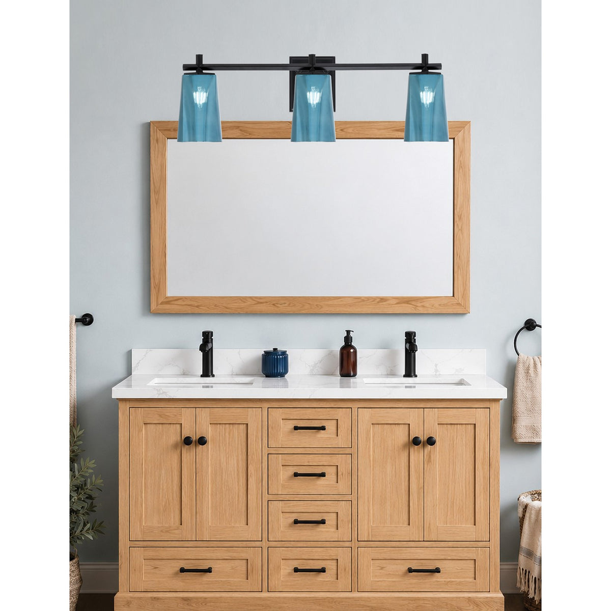 Toltec Franklin 11in 3-Light Bath Bar | Modern Matte Black and Blue Gradient Glass | Bathroom Vanity Light | 5.5 x 11.25 in | Model 1213-MB-265