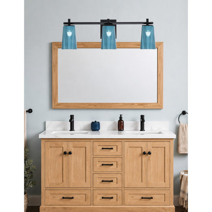 Toltec Franklin 11in 3-Light Bath Bar | Modern Matte Black and Blue Gradient Glass | Bathroom Vanity Light | 5.5 x 11.25 in | Model 1213-MB-265