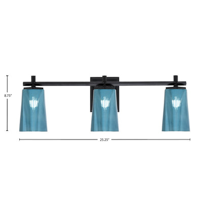 Toltec Franklin 11in 3-Light Bath Bar | Modern Matte Black and Blue Gradient Glass | Bathroom Vanity Light | 5.5 x 11.25 in | Model 1213-MB-265