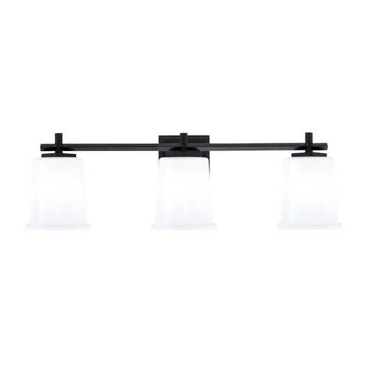 Toltec Franklin 10in 3-Light Bath Bar | Modern Matte Black and White Opal Glass | Bathroom Vanity Light | 5.5 x 10.25 in | Model 1213-MB-5031