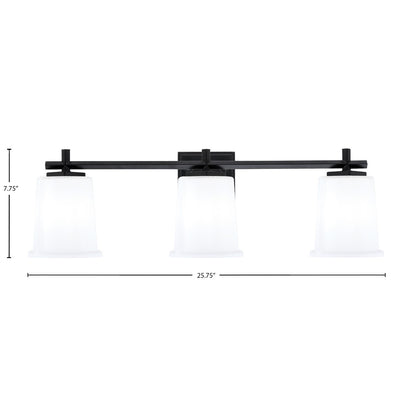 Toltec Franklin 10in 3-Light Bath Bar | Modern Matte Black and White Opal Glass | Bathroom Vanity Light | 5.5 x 10.25 in | Model 1213-MB-5031