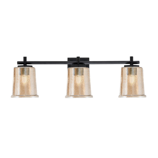 Toltec Franklin 10in 3-Light Bath Bar | Modern Matte Black and Amber Bubble Glass | Bathroom Vanity Light | 5.5 x 10.25 in | Model 1213-MB-5033