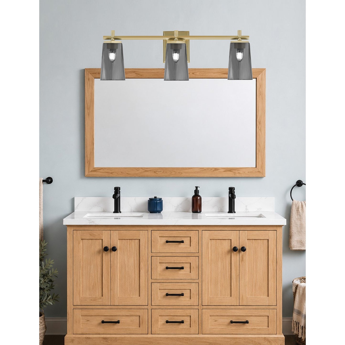 Toltec Franklin 3-Light Bath Bar | New Age Brass and Smoke Bubble Glass | Bathroom Vanity | 5.5 x 11.25 in | Model 1213-NAB-262