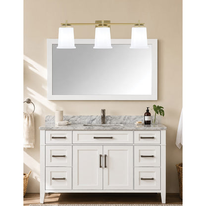 Toltec Franklin 3-Light Bath Bar | New Age Brass and White Opal Glass | Bathroom Vanity Light | 5.5 x 10.25 in | Model 1213-NAB-5031