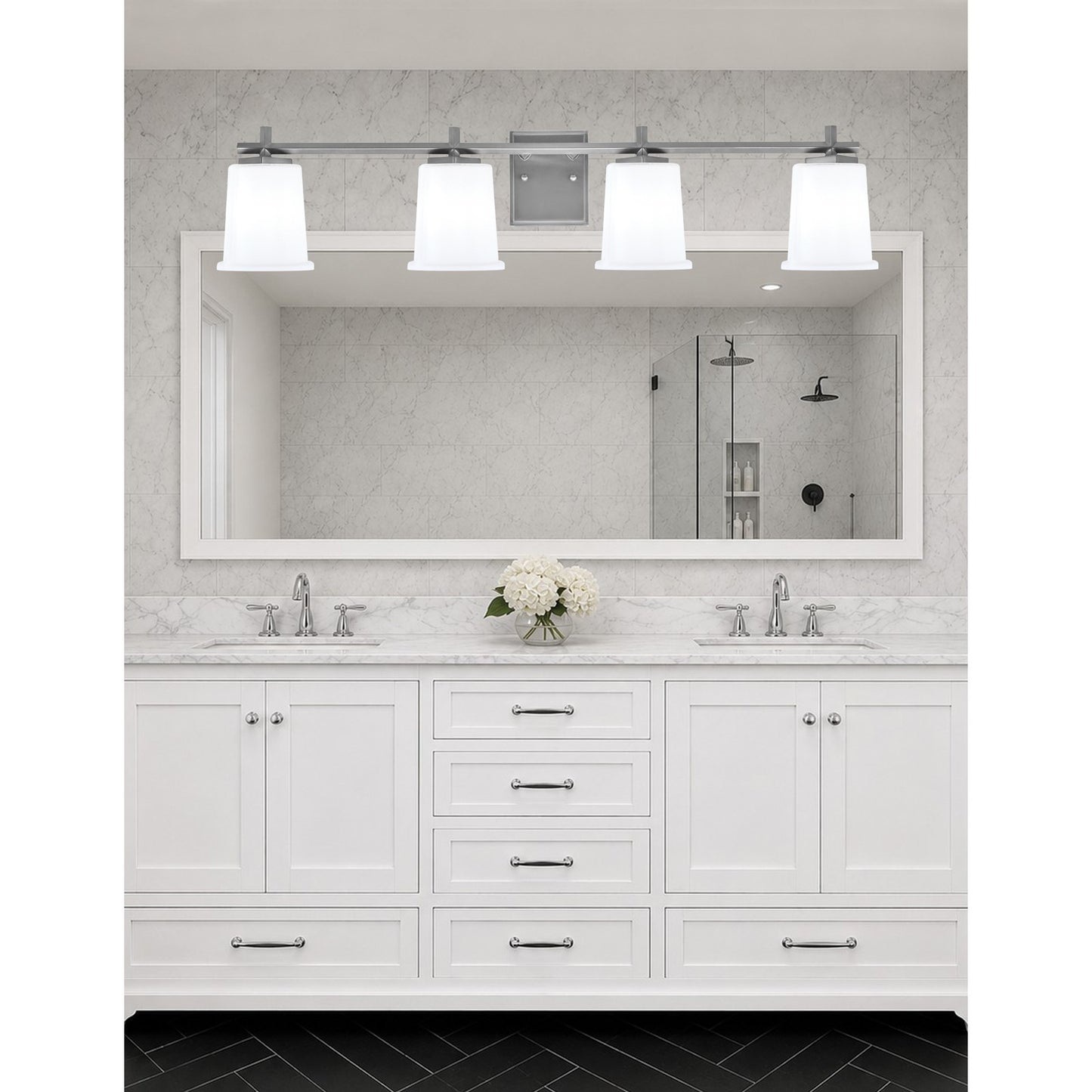 Toltec Franklin 4-Light Bath Bar | Graphite Steel and White Opal Glass | Bathroom & Powder Room Vanity Light | 10.25in H | Model 1214-GP-5031