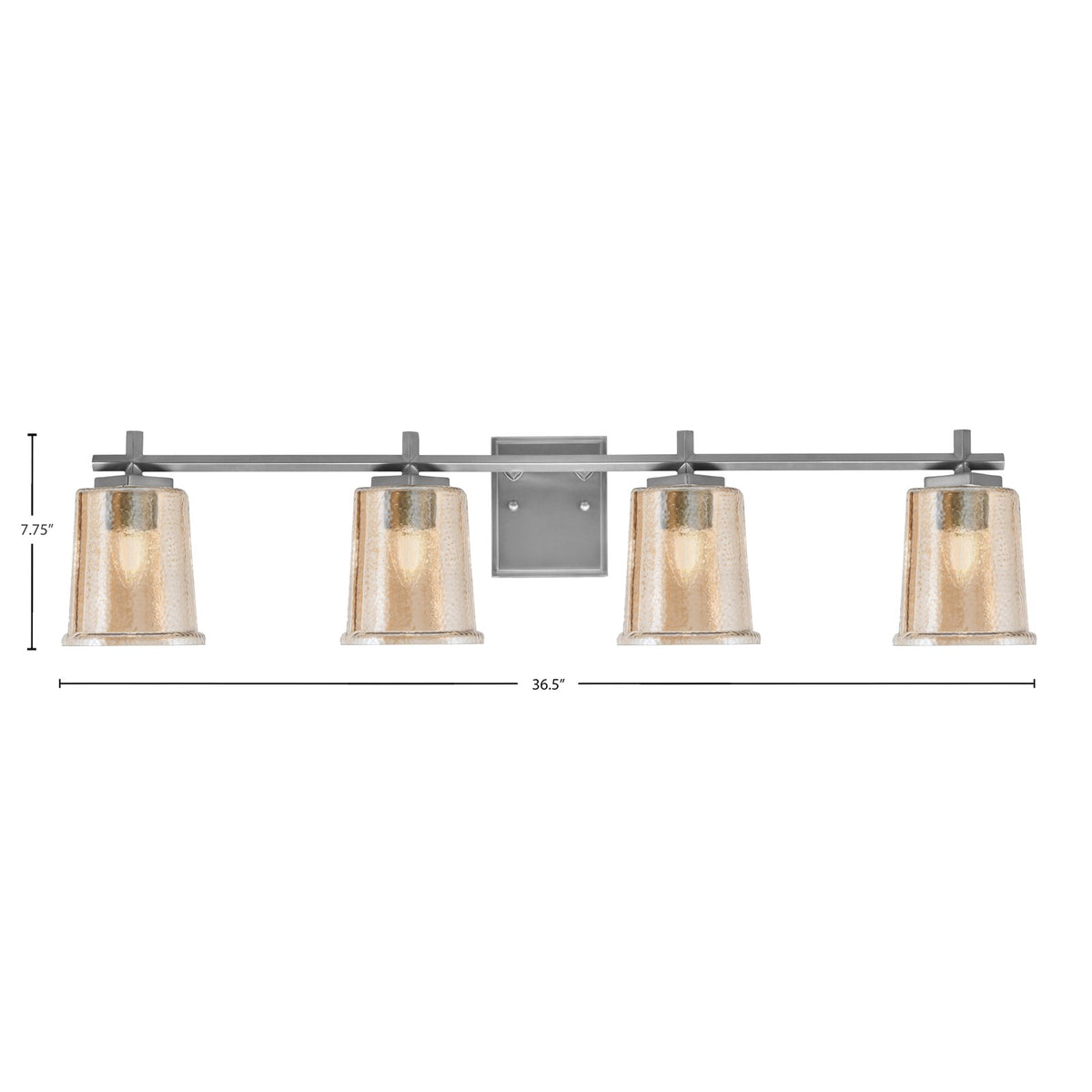 Toltec Franklin 4-Light Bath Bar | Modern Graphite Finish and Amber Bubble Glass | Bathroom Vanity & Powder Room | 5.5 x 10.25 in | Model 1214-GP-5033