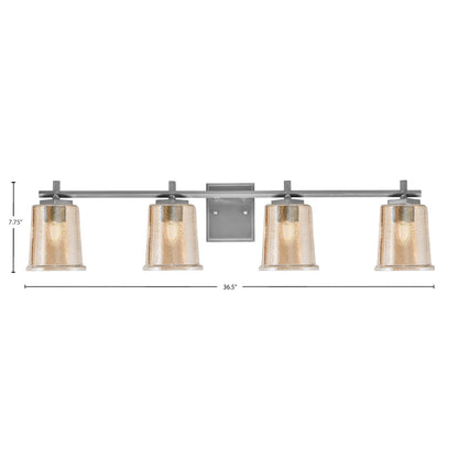 Toltec Franklin 4-Light Bath Bar | Modern Graphite Finish and Amber Bubble Glass | Bathroom Vanity & Powder Room | 5.5 x 10.25 in | Model 1214-GP-5033