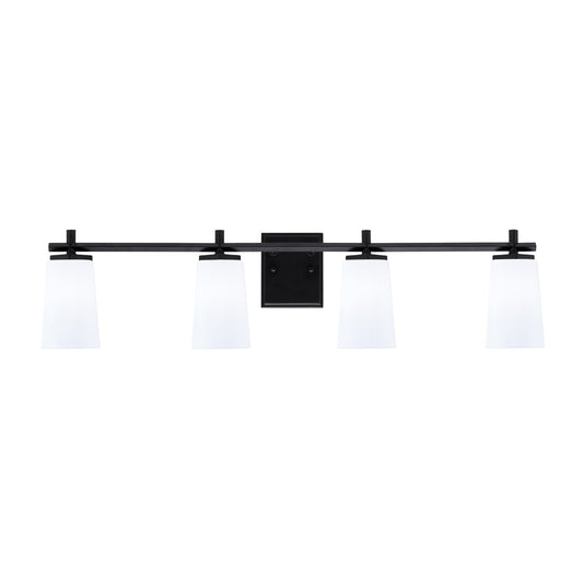 Toltec Franklin 4-Light Bath Bar | Modern Matte Black Finish and White Opal Glass | Bathroom Vanity & Powder Room | 5.5 x 11.25 in | Model 1214-MB-261