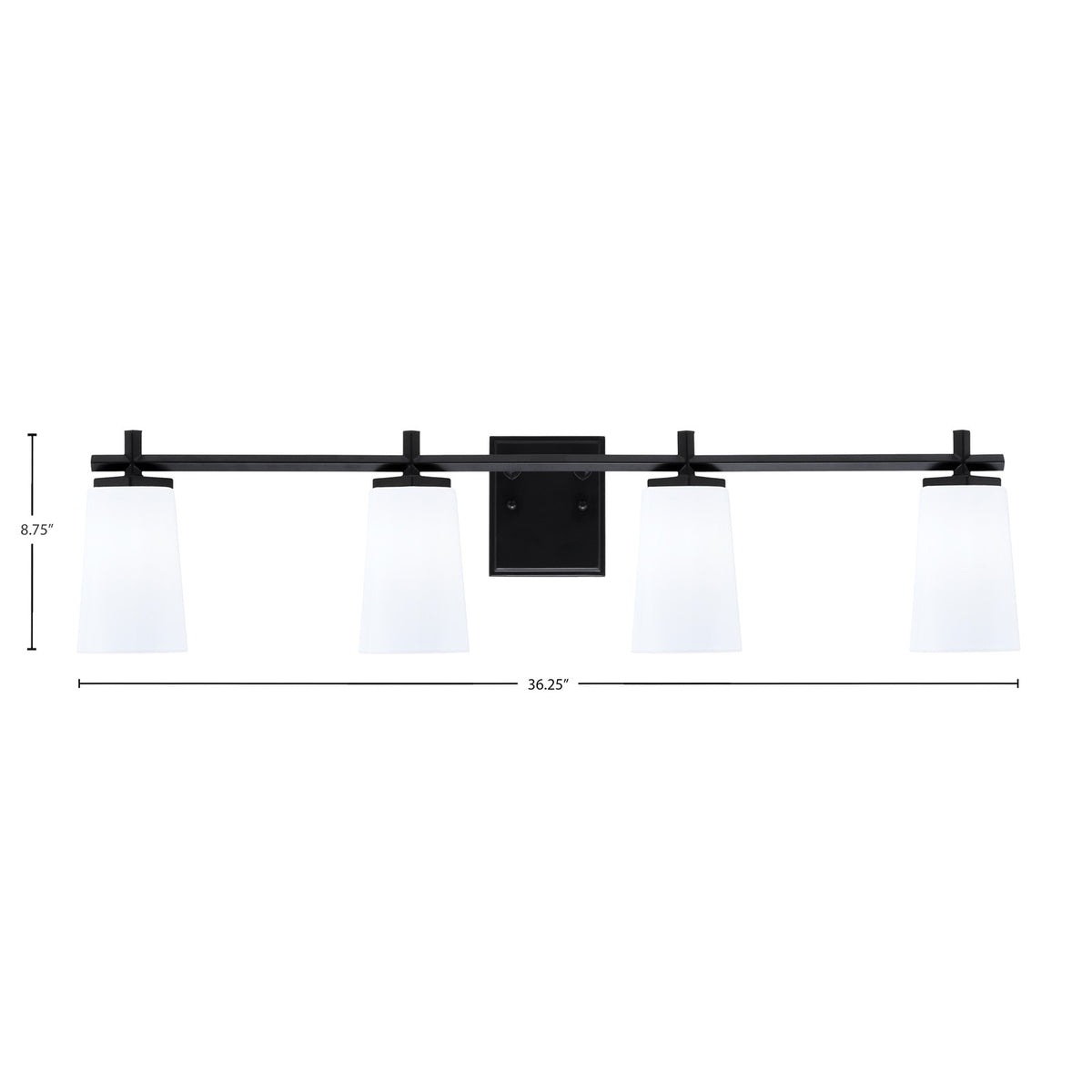 Toltec Franklin 4-Light Bath Bar | Modern Matte Black Finish and White Opal Glass | Bathroom Vanity & Powder Room | 5.5 x 11.25 in | Model 1214-MB-261