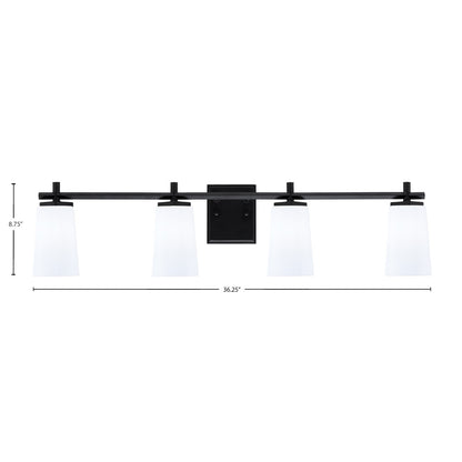 Toltec Franklin 4-Light Bath Bar | Modern Matte Black Finish and White Opal Glass | Bathroom Vanity & Powder Room | 5.5 x 11.25 in | Model 1214-MB-261