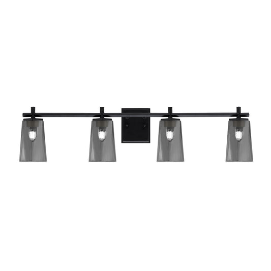 Toltec Franklin 4-Light Bath Bar | Modern Matte Black Finish and Smoke Bubble Glass | Bathroom Vanity & Powder Room | 5.5 x 11.25 in | Model 1214-MB-262