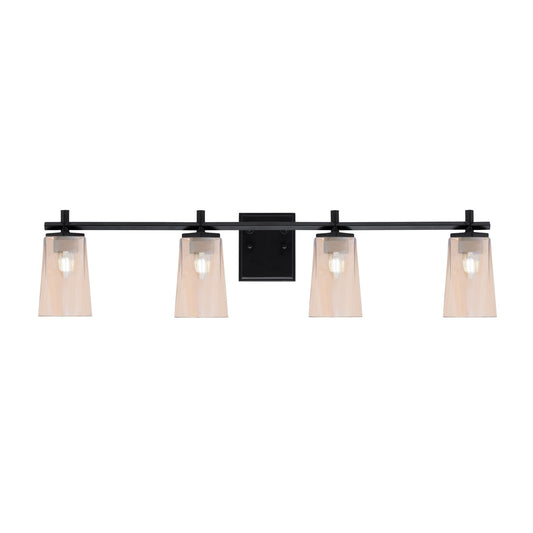 Toltec Franklin 4-Light Bath Bar | Modern Matte Black Steel and Amber Gradient Glass | Bathroom Vanity & Powder Room | 5.5 x 11.25 in | Model 1214-MB-263